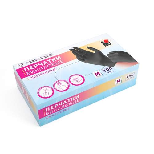 Перчатки виниловые черные  L 100шт VIN003B