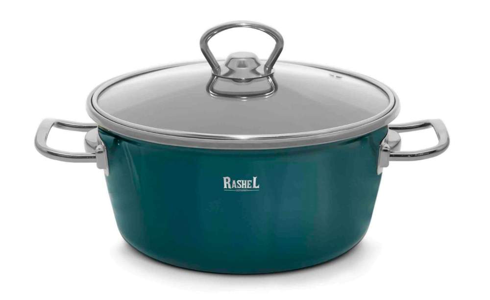 TM RASHEL Grand зеленый Кастрюля 2,6л 20см ручки(серебро) с/кр 3х-слойная эмаль R4020