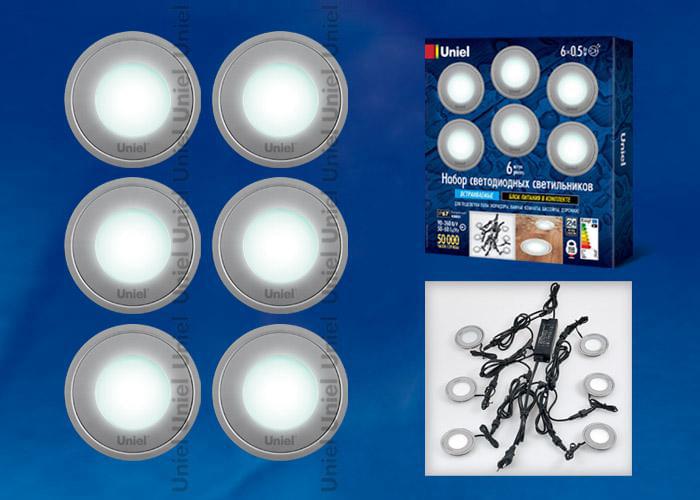 Комлект из 6 светильников с/д ULM-R06-0,5W*6W/NW  IP67 silver  08938