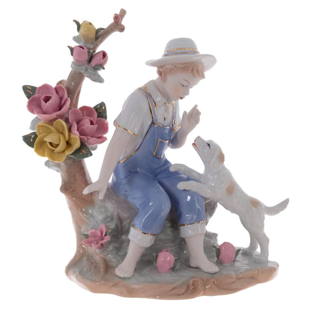 REMECO COLLECTION Статуэтка 800427 Мальчик с собакой фарфор 24,5х13х24см