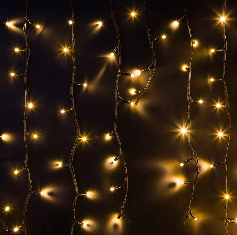 Гирлянда Айсикл (бахрома) 128LED желт. 230B IP67  пров. черн. 255-221 