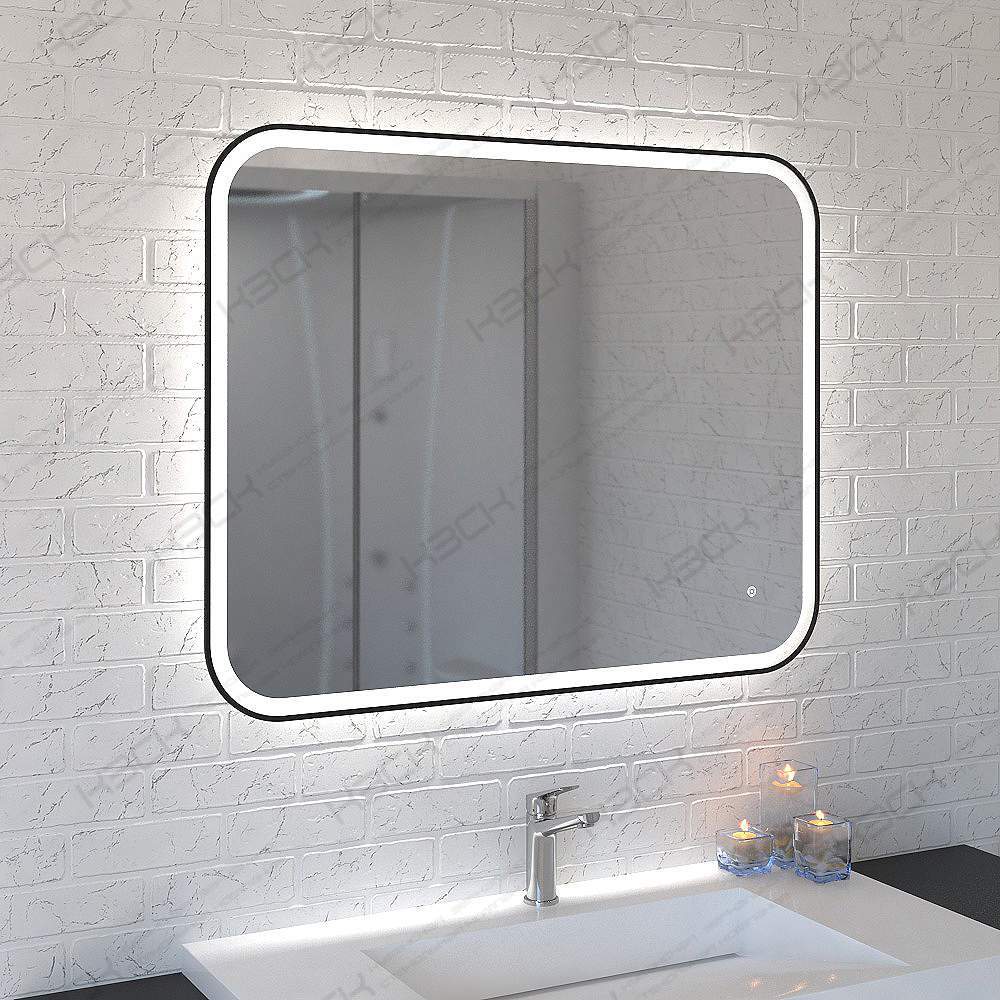 Зеркало 375ску 80х100см на белом алюм. профиле 2114 с рассеив. черн. окантов. 3750810ску