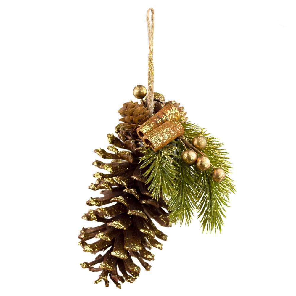 DECOLINE Украшение Шишка JR1321356-1 с корицей и ягодами 22х12х10см 