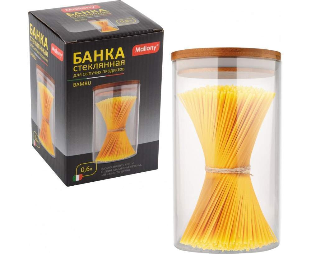 MALLONY Банка 4450 Bambu д/сыпучих 0,6л с крышкой, стекло