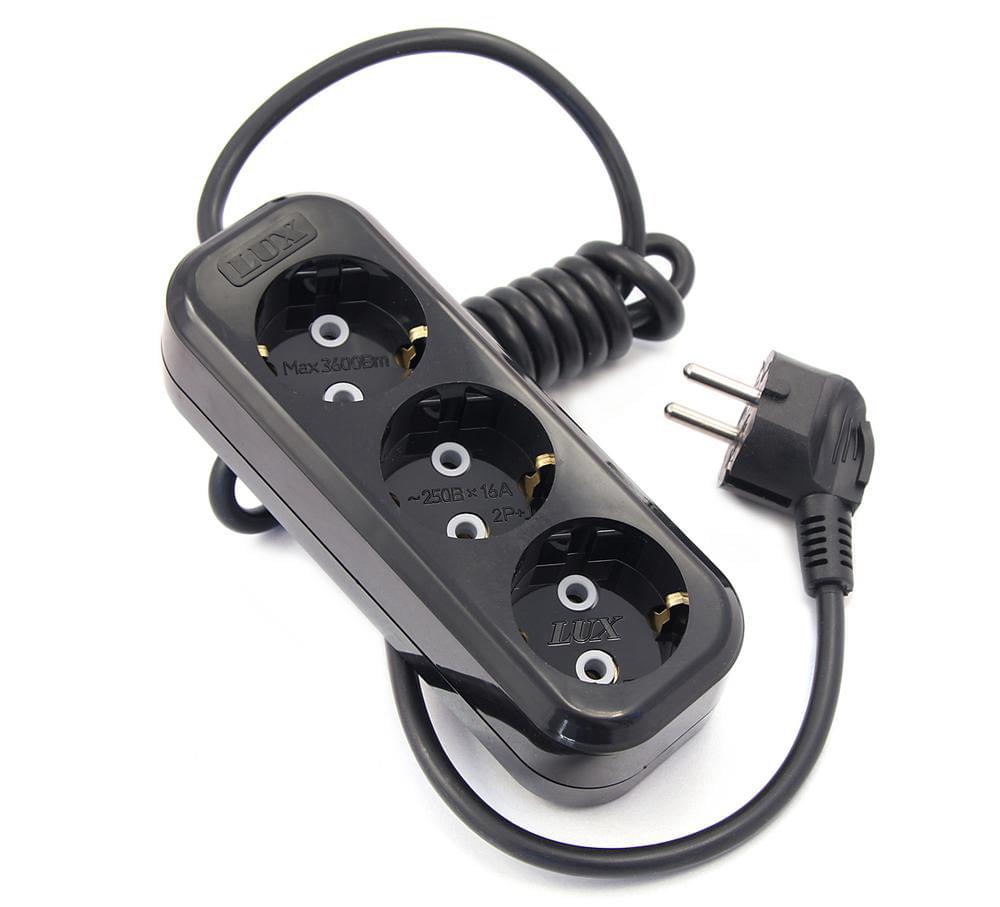 Удлинитель сетевой  LUX  У3-Е-02  3-мест.  2м  з/к Черный