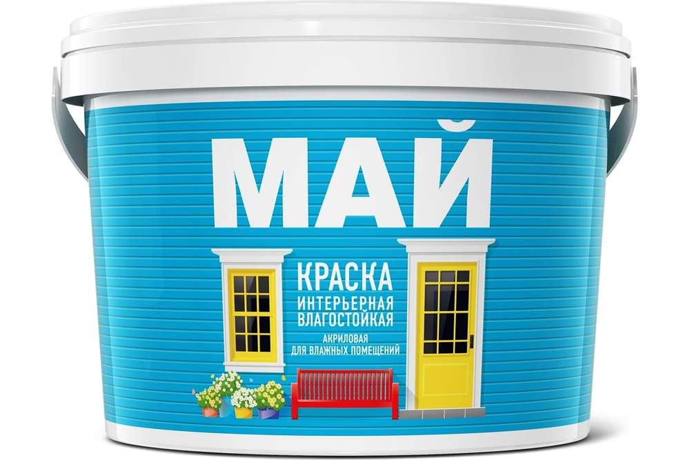 Краска МАЙ интерьерная влагостойкая белая ведро 6 кг