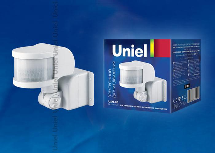 Датчик движения Uniel  USN-08-220R-1200W-3LUX-12M-0,6-1,5m/s-WH  02636