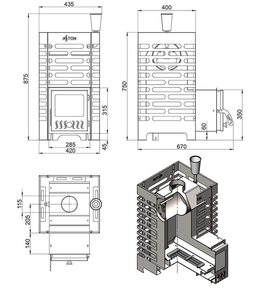 Печь для бани ASTON 16 INOX нерж. сталь