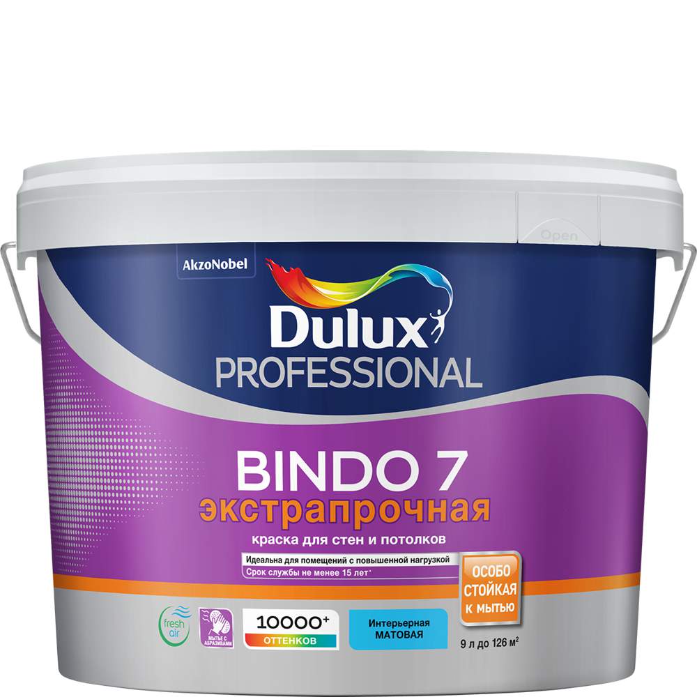 Краска Dulux / Luxium  Bindo  7 для стен и потолков матовая база BC  9л  5309495