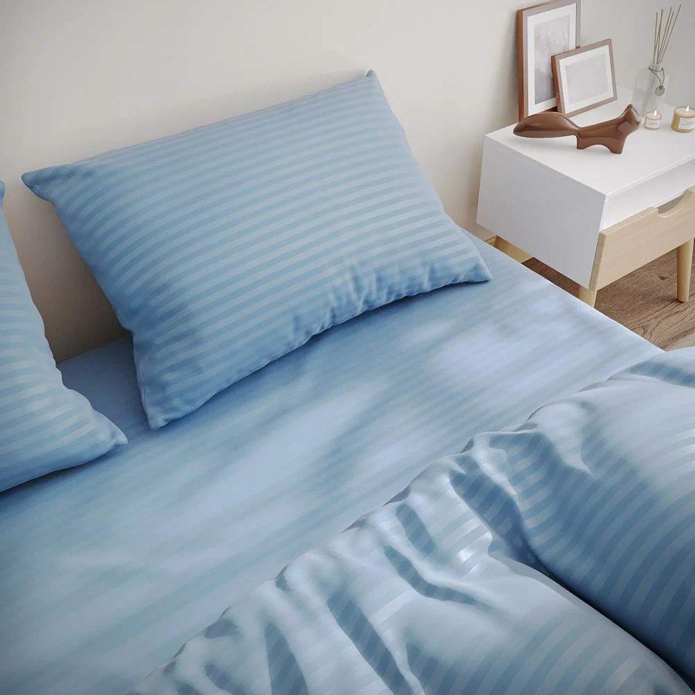 MARIA DE LUXE КПБ страйп-сатин 2сп-макси голубой (50х70-2) СС-2сп макси