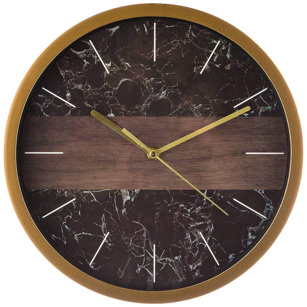 LEFARD Часы 220-386 Marble настенные d27,5см d31см черный пластик 