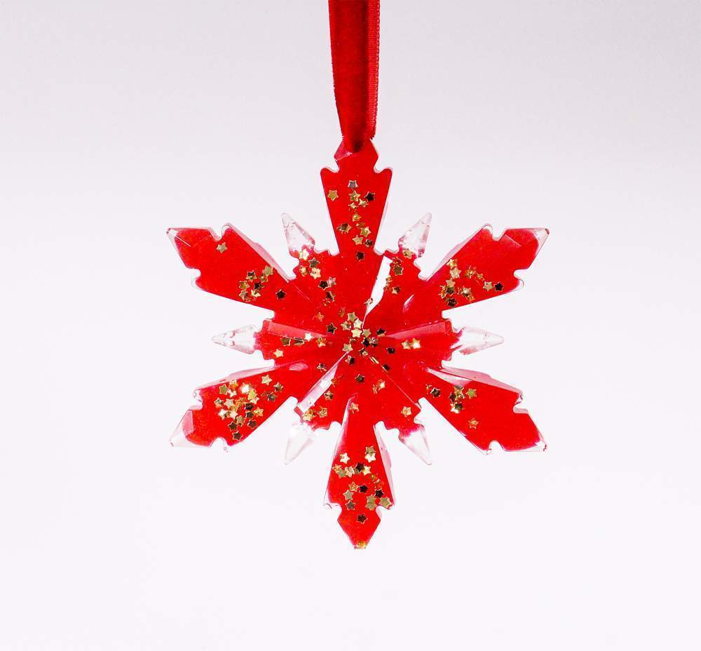 Украшение новогоднее СНЕЖИНКА 6 лучиков красная с золотом 11см