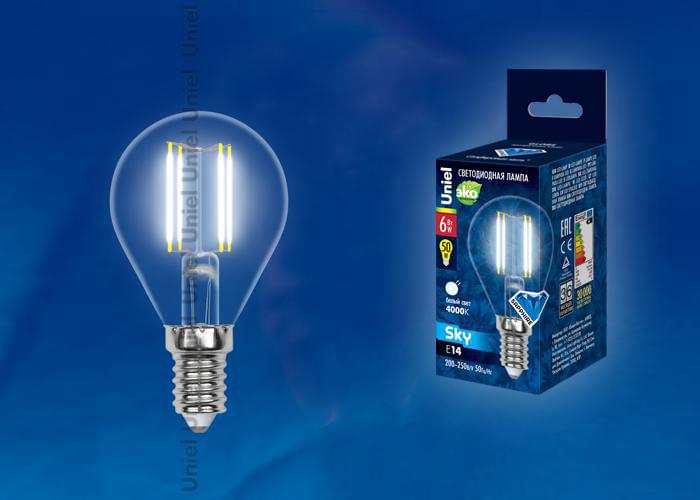 Лампа Uniel Sky LED-G45-6W/NW/E14/CL PLS02WH  UL-00001371