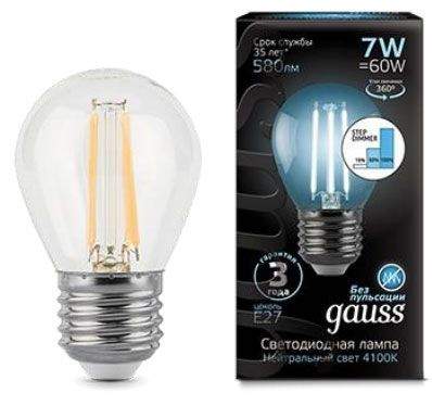 Лампа Gauss LED Filament Clode dimmable 5W E27  4100K  105802205-D