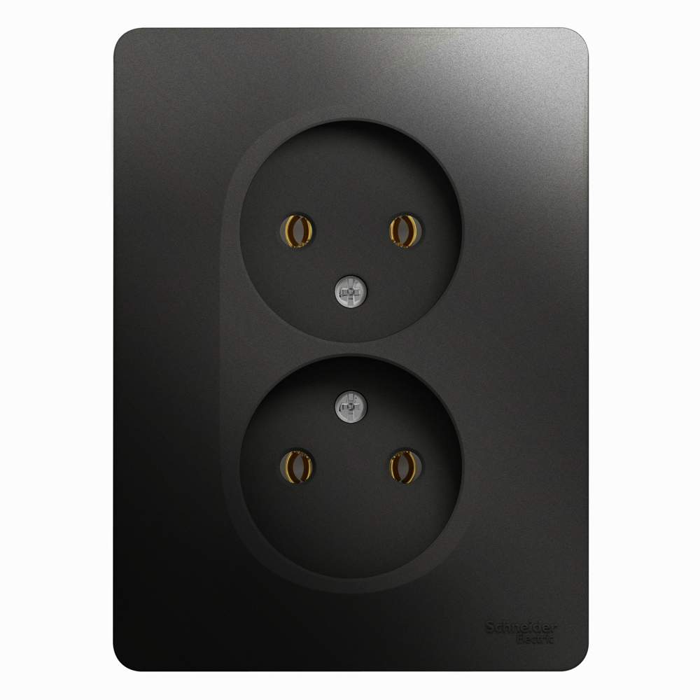 Розетка SE Glossa  Графит  2-м  б/з  в сборе  16А IP20  GSL001320