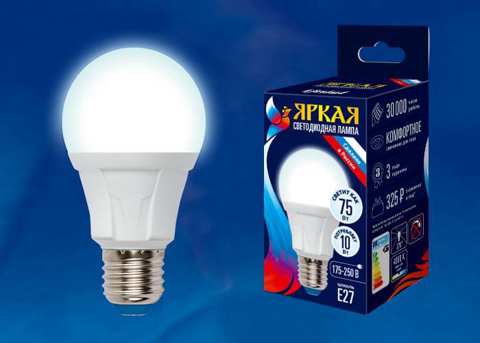 Лампа Uniel Palazzo LED-A60-10W/NW/E27/FR PLP01WH  белый свет UL-00001525