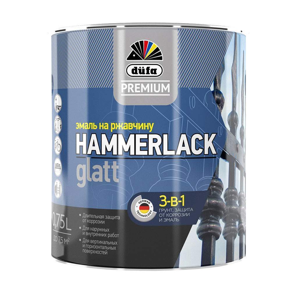 Эмаль Dufa Premium Hammerlack 3-в-1 Гладкая серый графитовый 0,75л RAL 7024