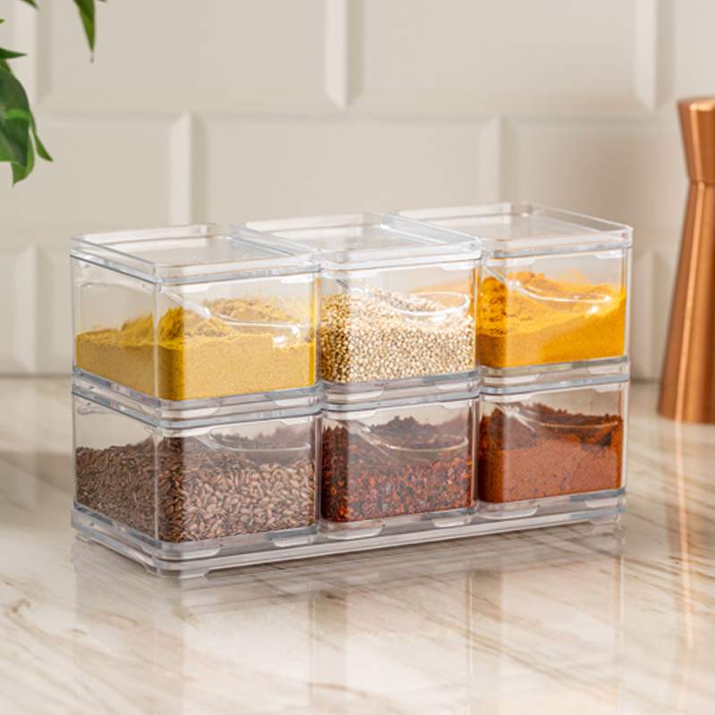 DUNYA PLASTIK Набор емкостей д/специй 30304 с крышкой и ложкой 6шт 70х90х120мм