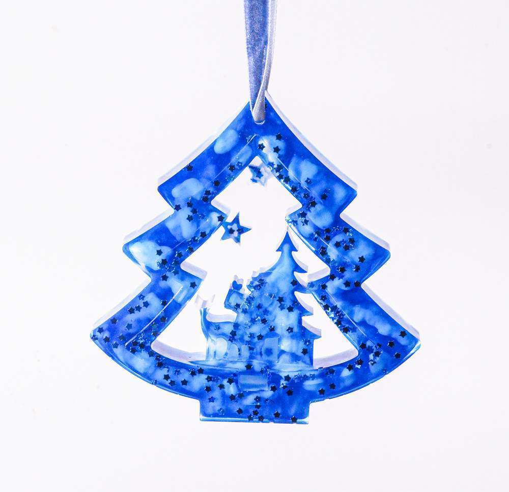 Украшение новогоднее ЕЛОЧКА синяя с синими блестками 11см