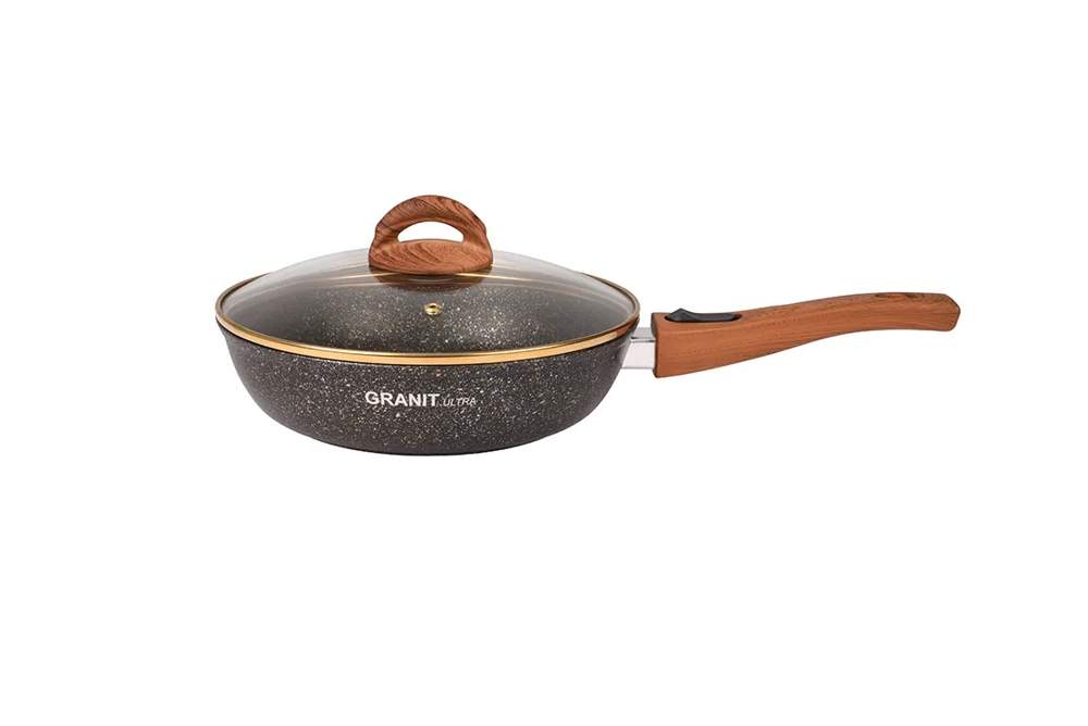 KUKMARA Сковорода сгбг243a 240х65мм АП Granit ultra (black-gold) с крышкой съемная ручка