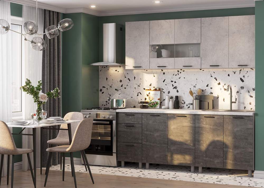 Кухня Модус  2,0м Белый/цемент светлый/камень тем.+столеш.26 2000 дуб вотан