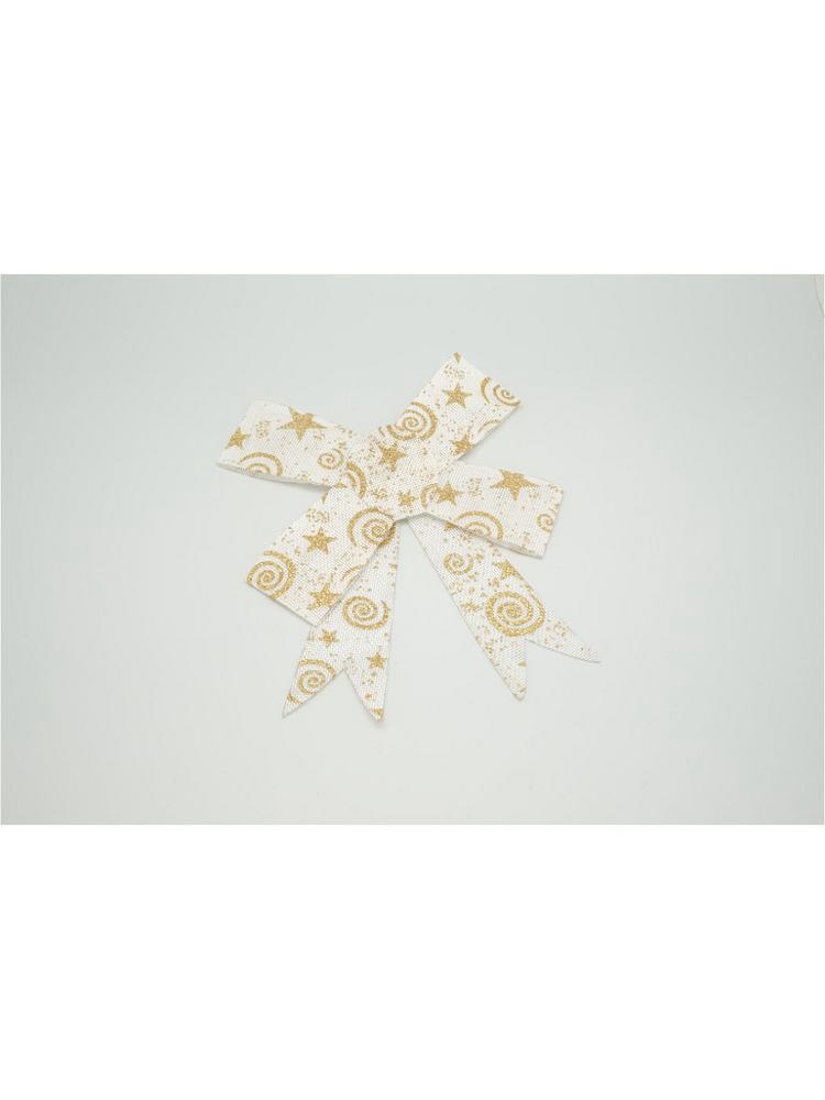 Бант 16070 лён белый с золотыми звездами 17см