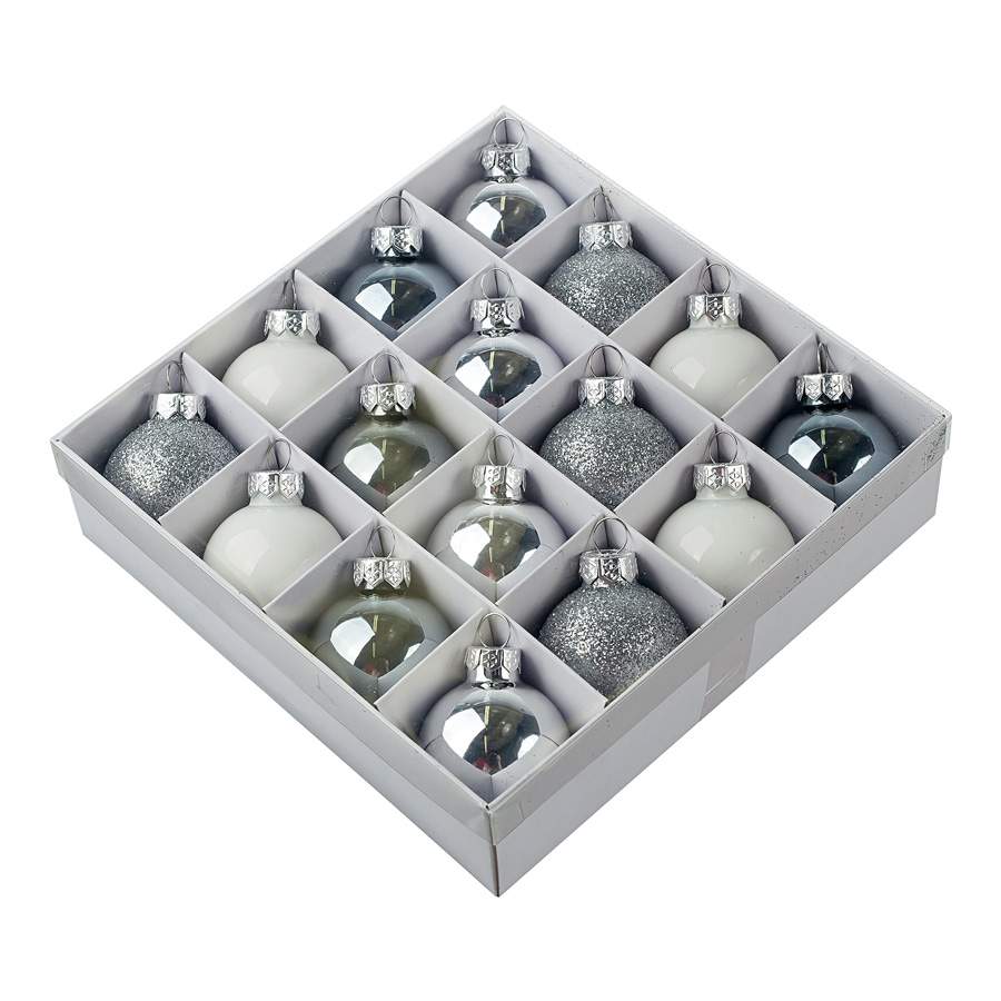 DECOLINE Набор шаров 40мм/16шт микс серебро/серый/белый E17185-2 (стекло)
