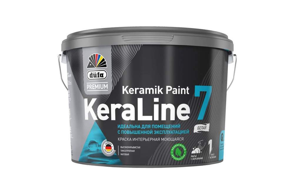 Краска <b>Dufa</b> Premium ВД  KeraLine 7 моющаяся матовая база 1  9л