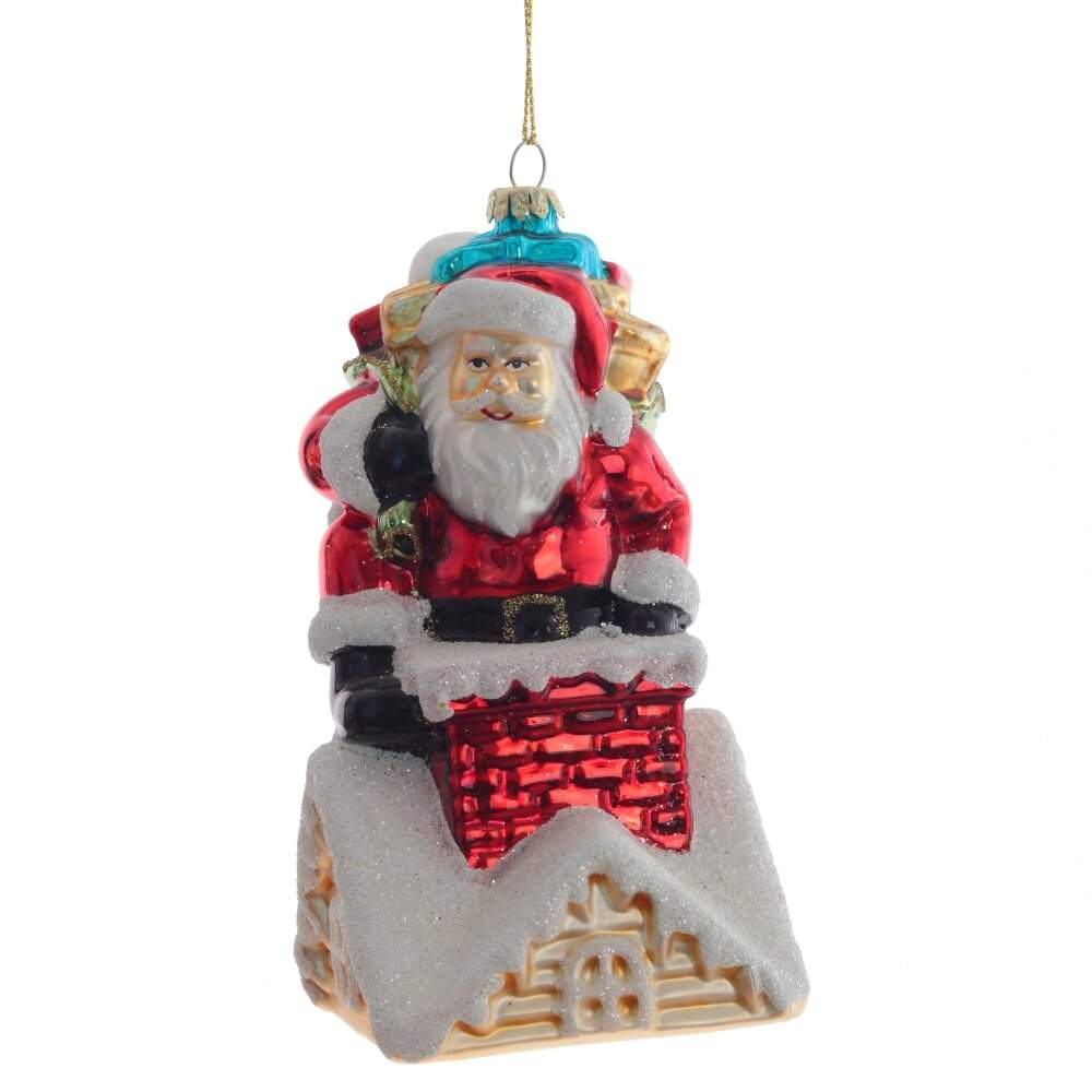 REMECO COLLECTION Игрушка елочная 805745 Дед Мороз на крыше 8х7х14,5см (стекло)  