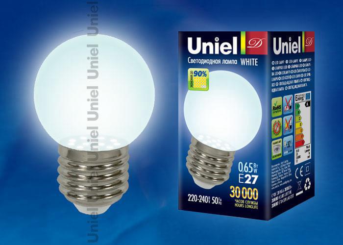 Лампа Uniel LED-G45-0,65W/CW/E27  04463