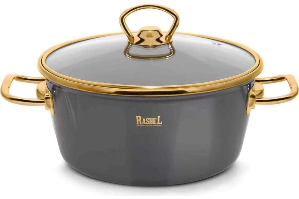 TM RASHEL Grand графит Кастрюля 2,1л 18см ручки(золото) с/кр 3х-слойная эмаль R0818