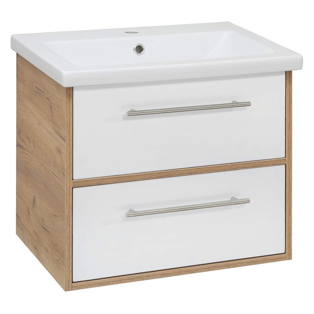 Тумба Melbourne  2ящ.подвес.дуб белый + раковина Como/Moduo 60см 2060WCMEL/H/V.2.0