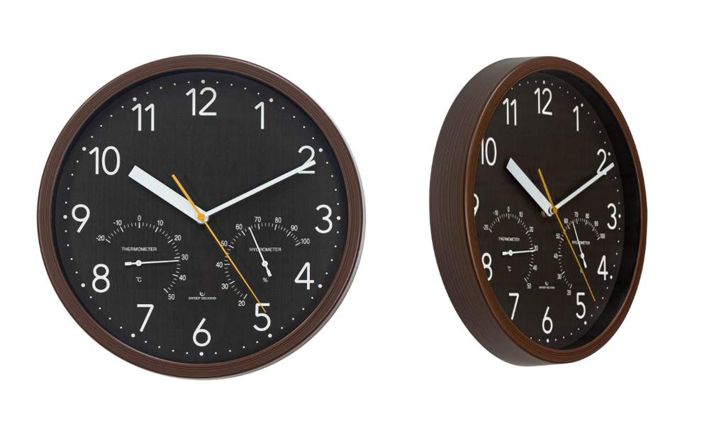LA MER Часы GD365-3 черный 310x310x45мм плавный ход с гигрометром и термометром пластик 