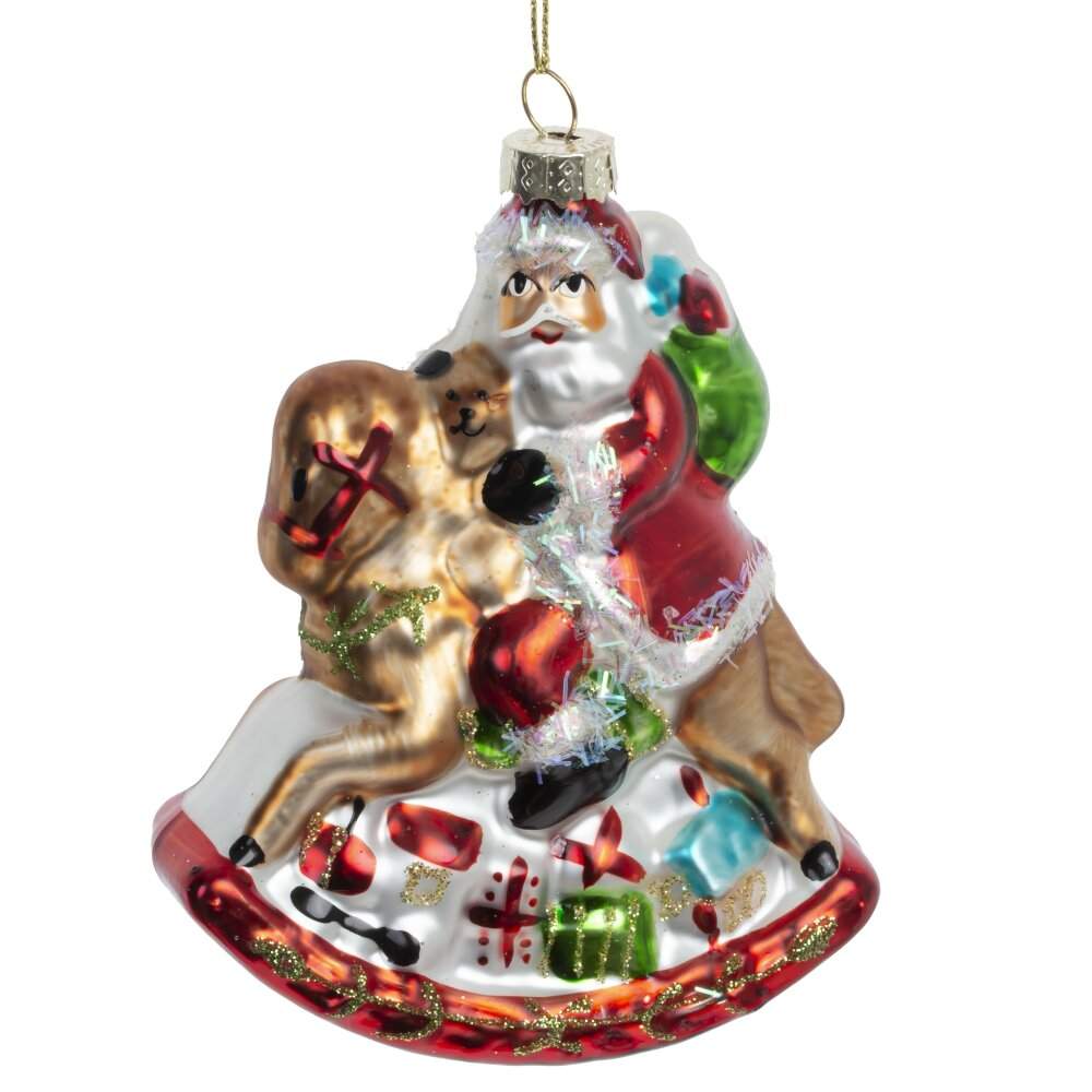 REMECO COLLECTION Игрушка елочная 779006 Дед Мороз на лошадке 10х4х12,5см (стекло)  