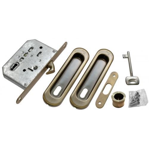Комплект MHS150 L AB (ручка+ замок под ключ буратино) бронза MORELLI