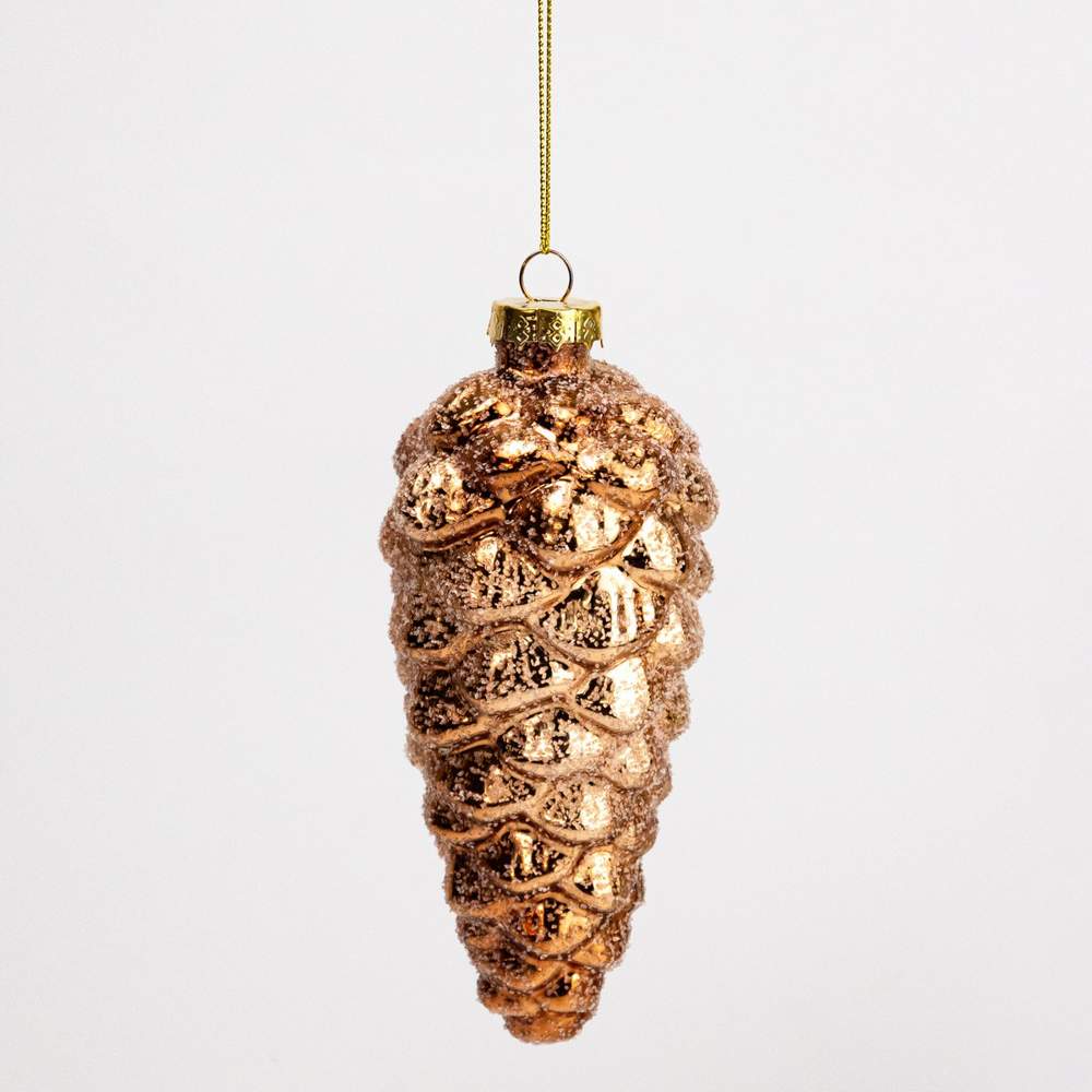 DECOLINE Игрушка елочная Шишка 982304312 с глиттером светло-коричневый 6х6х12,5см (стекло) 