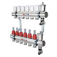 Коллекторн. группа со встр. расходомерами нерж.  1"х 7 вых. Евроконус 3/4"  VTc.589.EMNX.0607