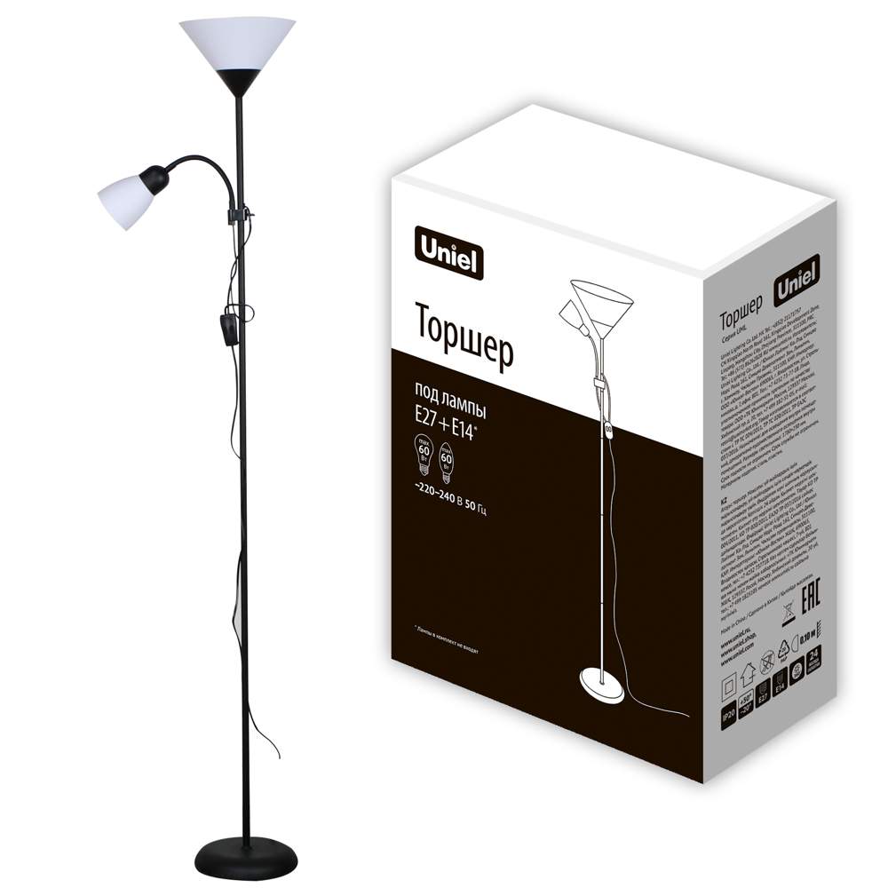 Торшер UML-T520 2*60W E27+E14 черный/белый UL-00010194