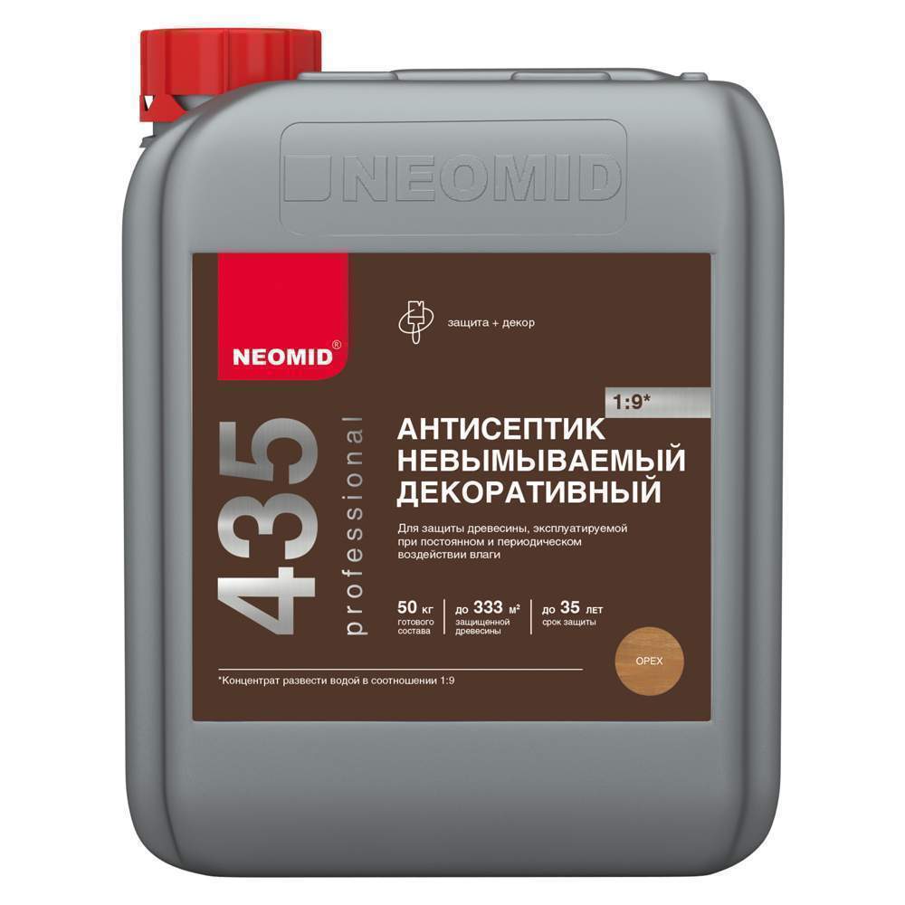 NEOMID 435 финишный декор.невымываемый антисептик 1:9  ОРЕХ 5л