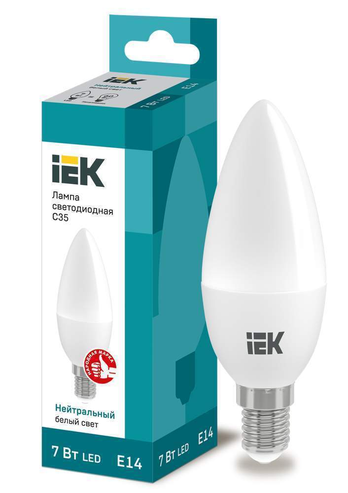 Лампа светодиодная ECO C35 7Вт свеча 4000К  E14  230В IEK LLE-C35-7-230-40-E14
