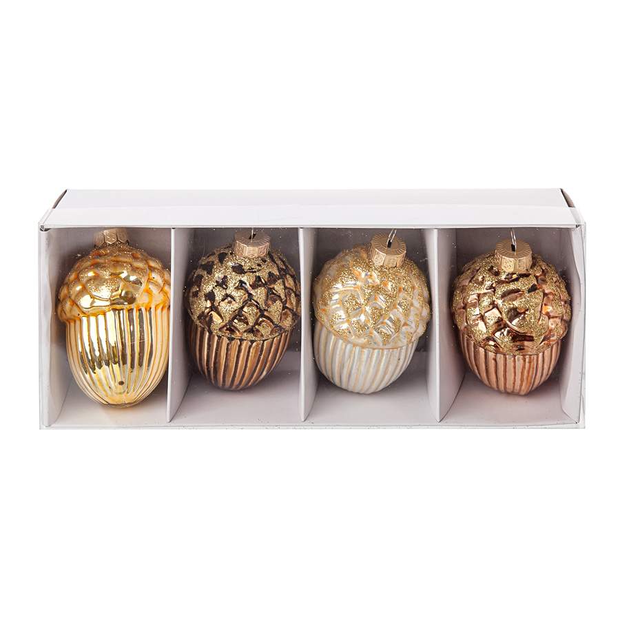 DECOLINE Набор украшений Желуди E17163-2 золото/коричневый 7см/4шт (стекло) 