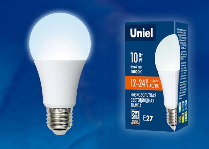 Лампа Uniel LED-A60-10W/NW/E27/FR/12-24V  PLO55WH 4000K  матовая UL-00002381