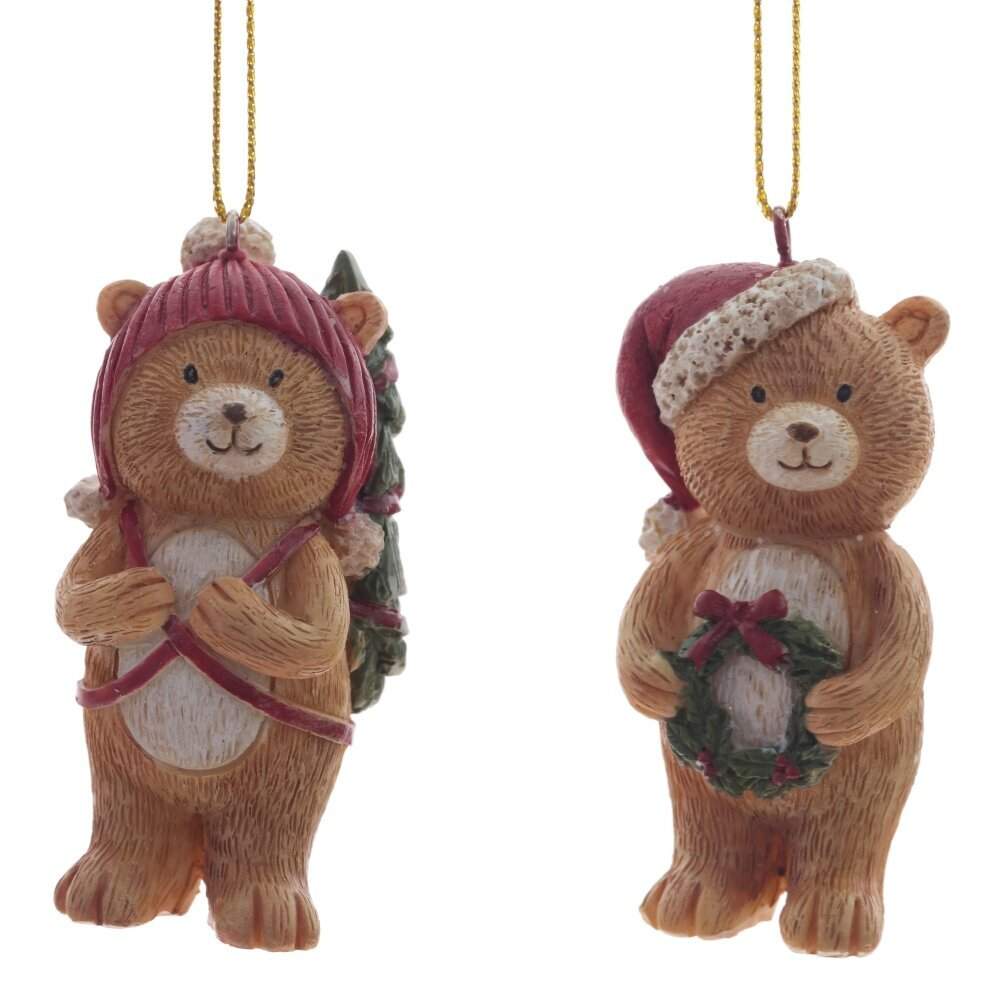 REMECO COLLECTION Украшение 811096 подвесное Медвежонок красный/золото 3,5х3,5х7см 2 вида (полимер)