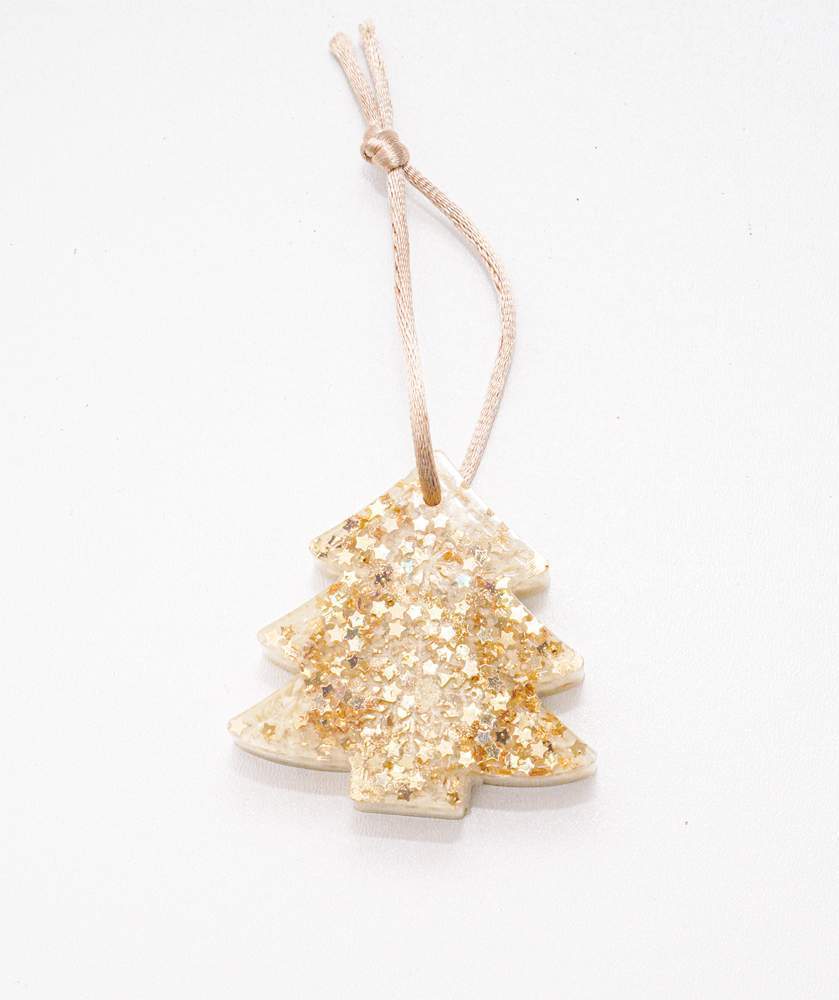 Украшение новогоднее ЕЛОЧКА бежевая с золотом 6см