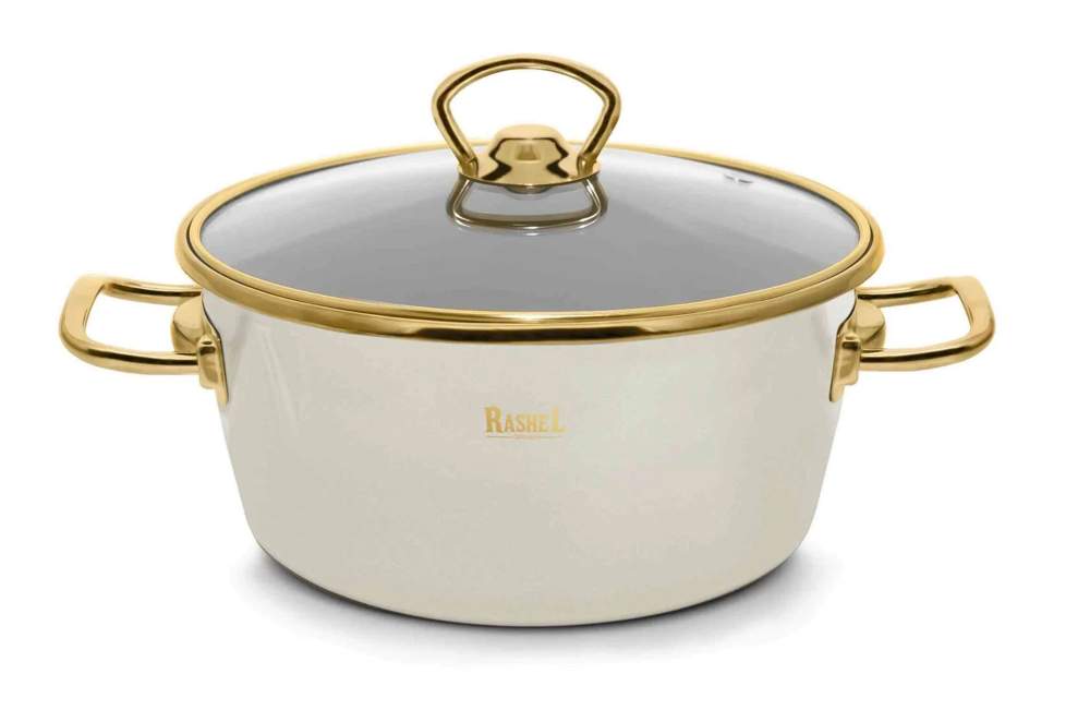 TM RASHEL Grand кремовый Кастрюля 2,1л 18см ручки(золото) с/кр 3х-слойная эмаль R0918