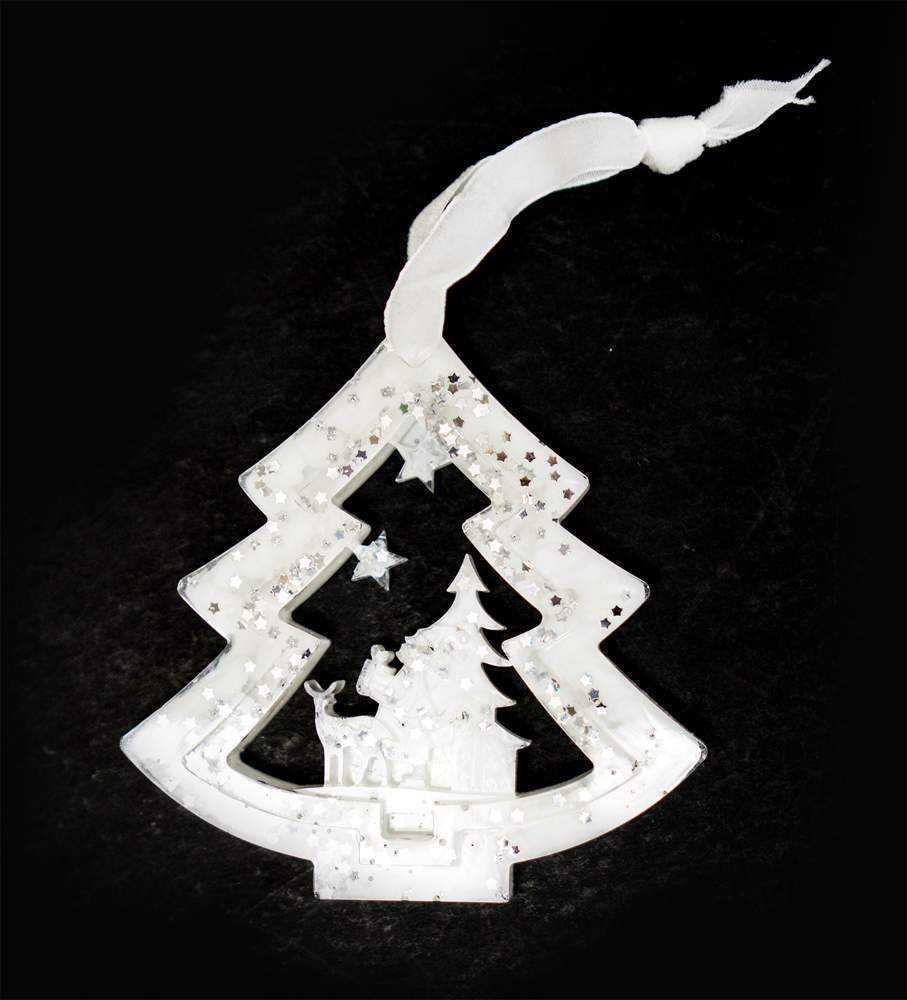 Украшение новогоднее ЕЛОЧКА белая с серебром 11см