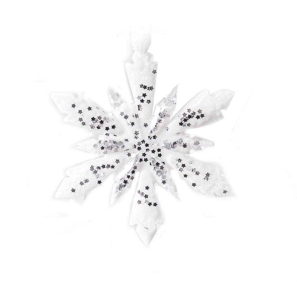Украшение новогоднее СНЕЖИНКА 6 лучиков белая с серебром 11см