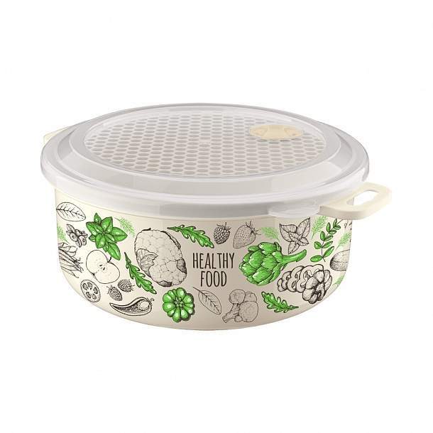 БЫТПЛАСТ Емкость 433106307 Phibo д/холодильника и СВЧ 2000мл бежевый с декором микс 188x232x107мм 