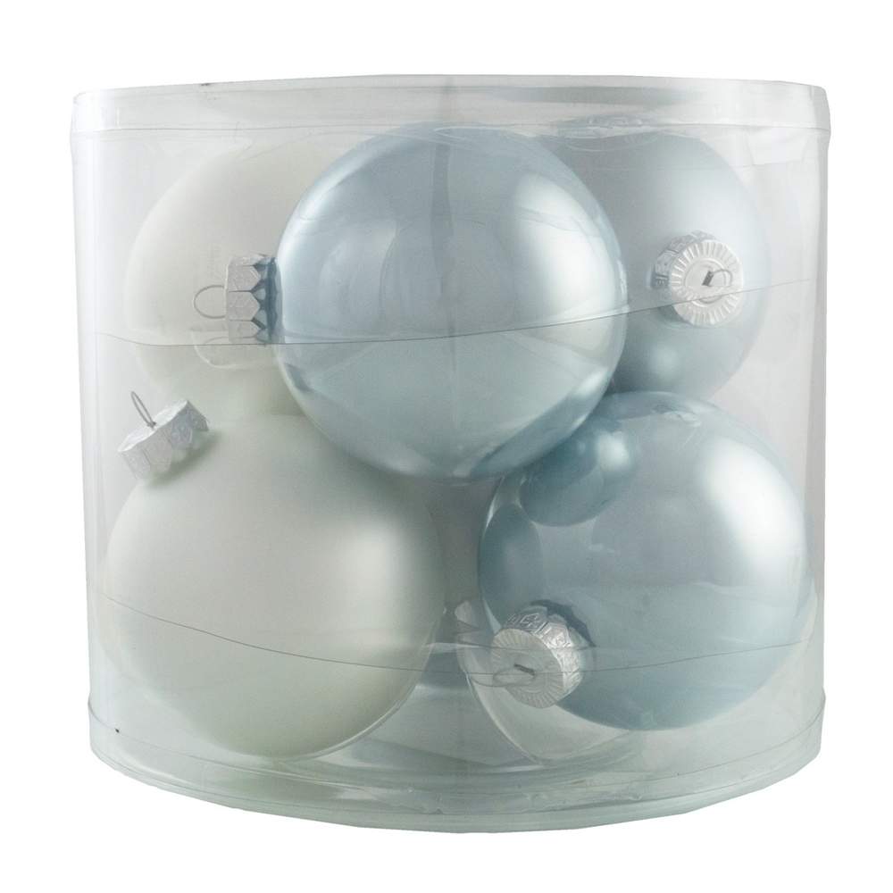 DECOLINE Набор шаров 100мм/6шт микс голубой/белый E11775-10 (стекло)