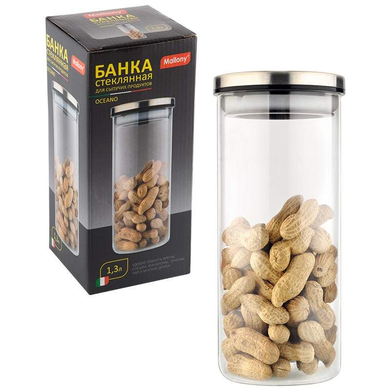 MALLONY Банка 4459 Oceano д/сыпучих 1,3л с крышкой, стекло